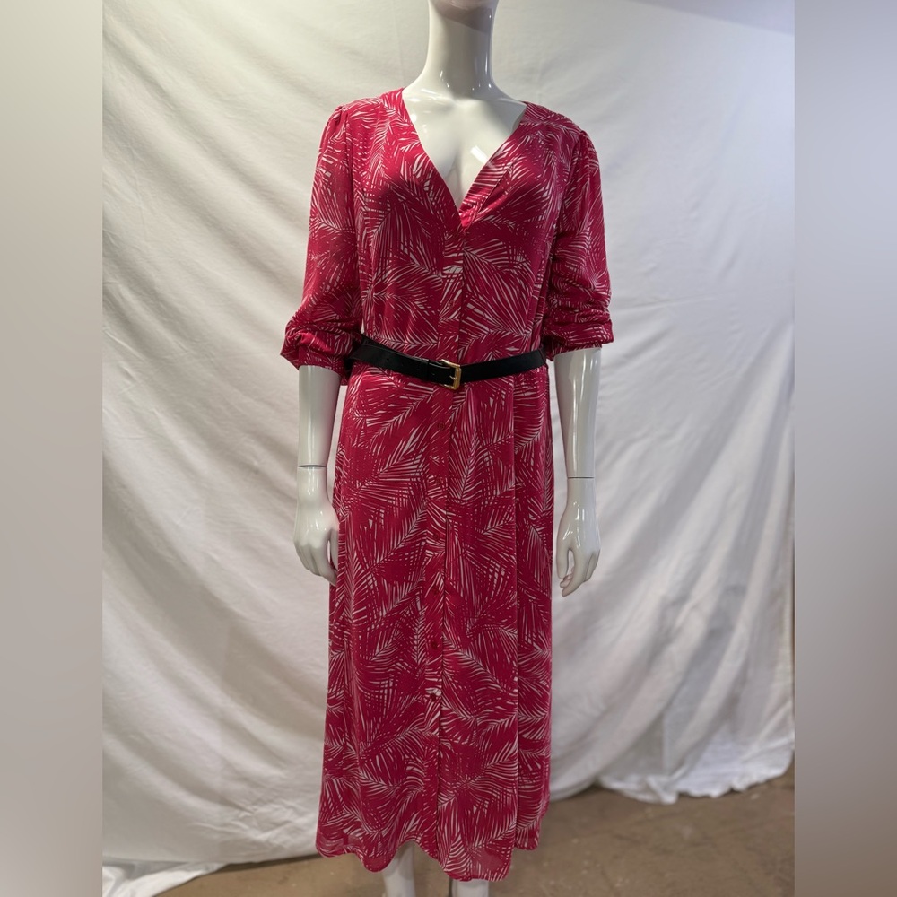 Michael Kors Pink Leaf Print Dress with Belt